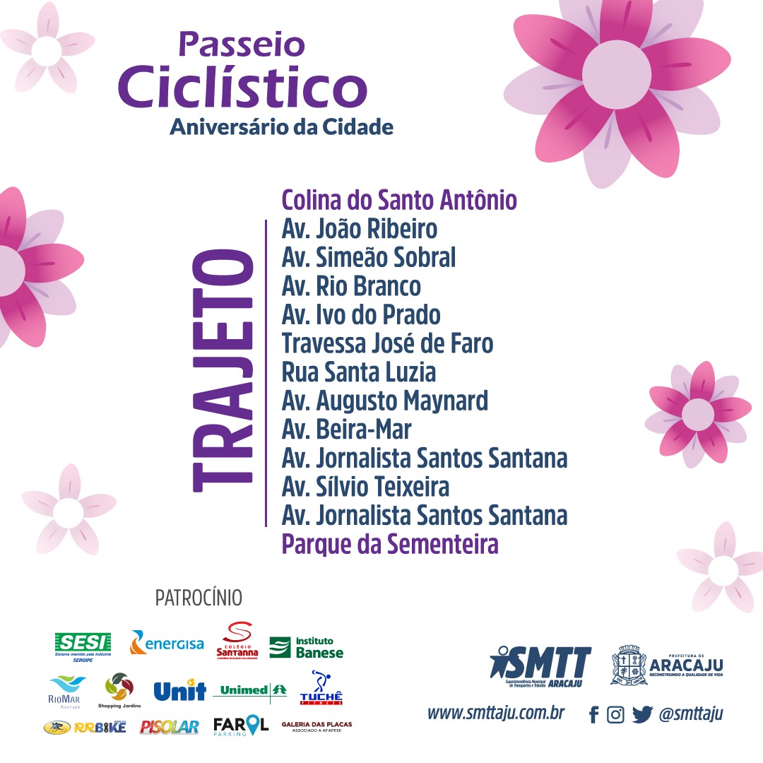 SMTT fará passeio ciclístico da Colina do Santo Antônio até a Sementeira em comemoração aos 163 anos de Aracaju - SMTT Aracaju